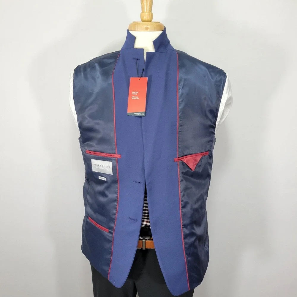 Perry Ellis Portfolio Men's Sport‎ Coat Blazer Two Button Blue Stretch 42S NEW